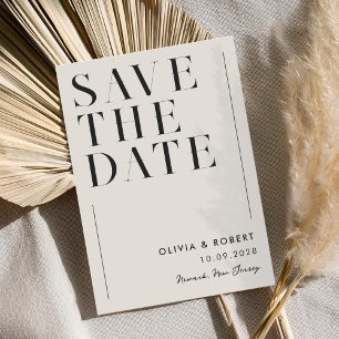 Moderne Schwarz-Elfenbein-Minimalistische Hochzeit Save The Date