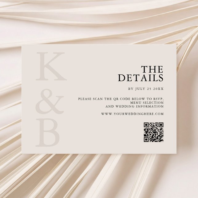 Moderne Schwarz-Elfenbein-Monogramm-Minimalistisch Begleitkarte (Von Creator hochgeladen)