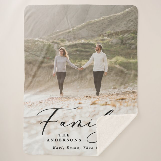 Moderne Schwarz-Foto-Drehbuchfamilie elegant Sherpadecke (Vorderseite)