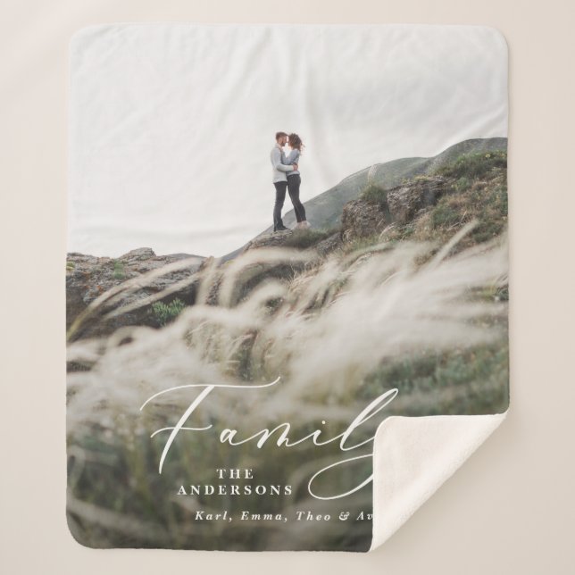 Moderne Schwarz-Foto-Drehbuchfamilie elegant Sherpadecke (Vorderseite)
