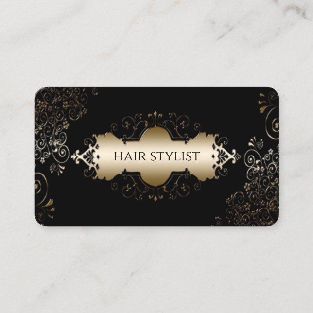 Moderne schwarz-gelbe, schicke Haarstylistin Visitenkarte (Vorderseite)