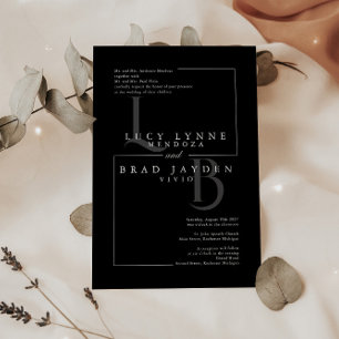Moderne Schwarz Geometrische Initialen zum Hochzei Einladung