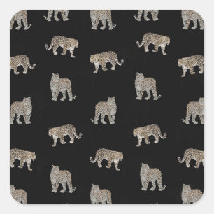 Moderne Schwarz-Glattleopard-Jungtiere Quadratischer Aufkleber