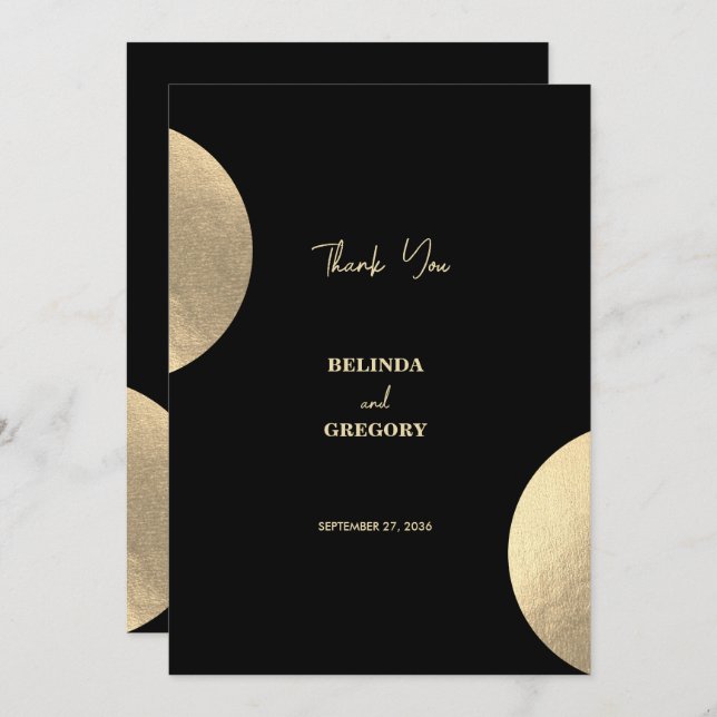 Moderne Schwarz/Gold Abstrakte Hochzeit Dankeskarte (Vorne/Hinten)