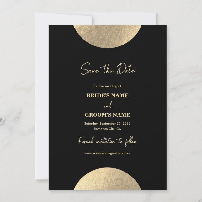 Moderne Schwarz/Gold Abstrakte Hochzeit Save The Date (Vorderseite)