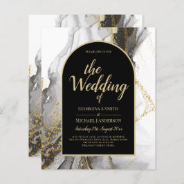 Moderne Schwarz-Gold-Agate-Marmor-Glitzer Hochzeit