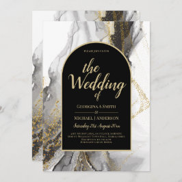 Moderne Schwarz-Gold-Agate-Marmor-Glitzer Hochzeit Einladung