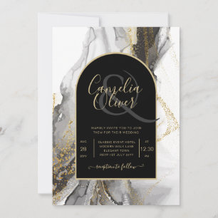 Moderne Schwarz-Gold-Agate-Marmor-Glitzer Hochzeit Einladung