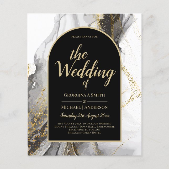 Moderne Schwarz-Gold-Agate-Marmor-Glitzer Hochzeit Flyer (Vorne)