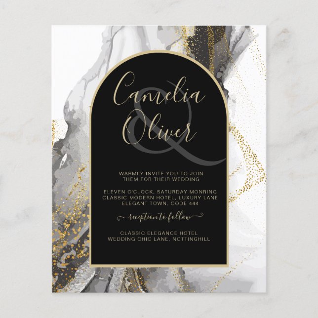 Moderne Schwarz-Gold-Agate-Marmor-Glitzer Hochzeit Flyer (Vorne)