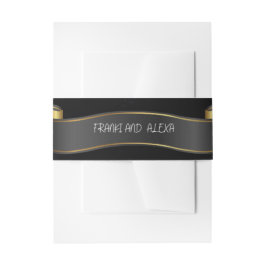 Moderne Schwarz-Gold-Blüh-Kalligrafie-Hochzeit Einladungsbanderole