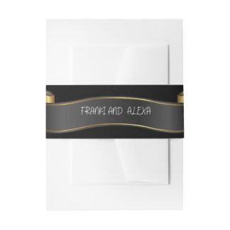 Moderne Schwarz-Gold-Blüh-Kalligrafie-Hochzeit Einladungsbanderole
