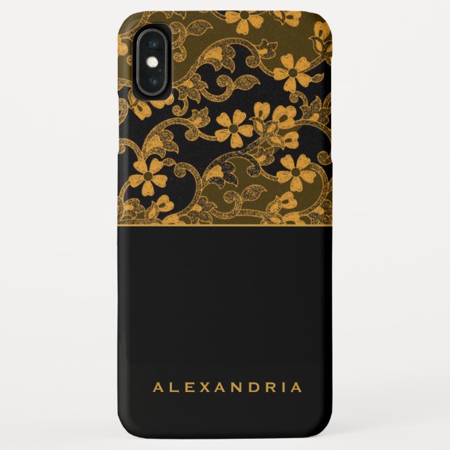 Moderne Schwarz-Gold-Blumen | Personalisierter Nam Case-Mate iPhone Hülle (Rückseite)
