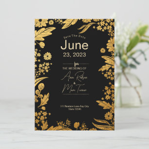 Moderne Schwarz-Gold-Blüte Save the Date