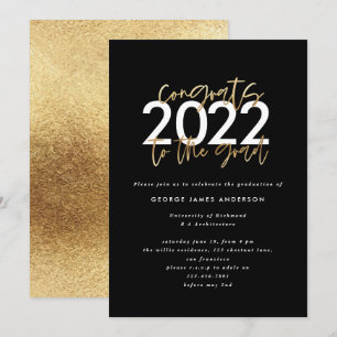 Moderne Schwarz-Gold-Drehbuch-Abschluss laden ein
