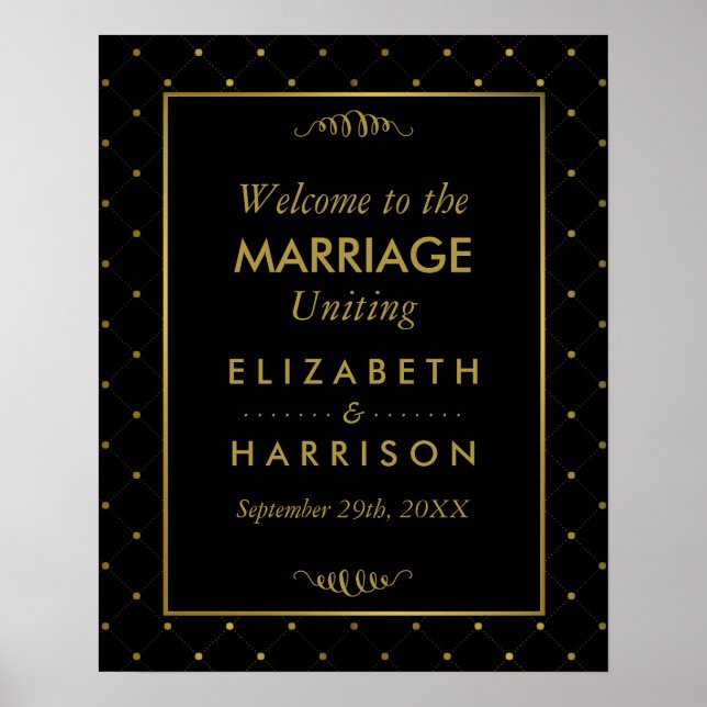 Moderne Schwarz-Gold-Foil-Effekt Begrüßung Poster (Vorne)