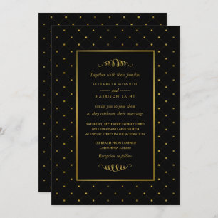 Moderne Schwarz-Gold-Foil-Effekt Hochzeit Einladung