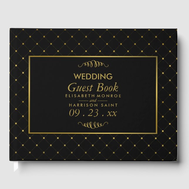 Moderne Schwarz-Gold-Foil-Effekt Hochzeit Gästebuch (Vorderseite)