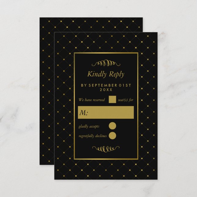 Moderne Schwarz-Gold-Foil-Effekt Hochzeit RSVP Karte (Vorne/Hinten)