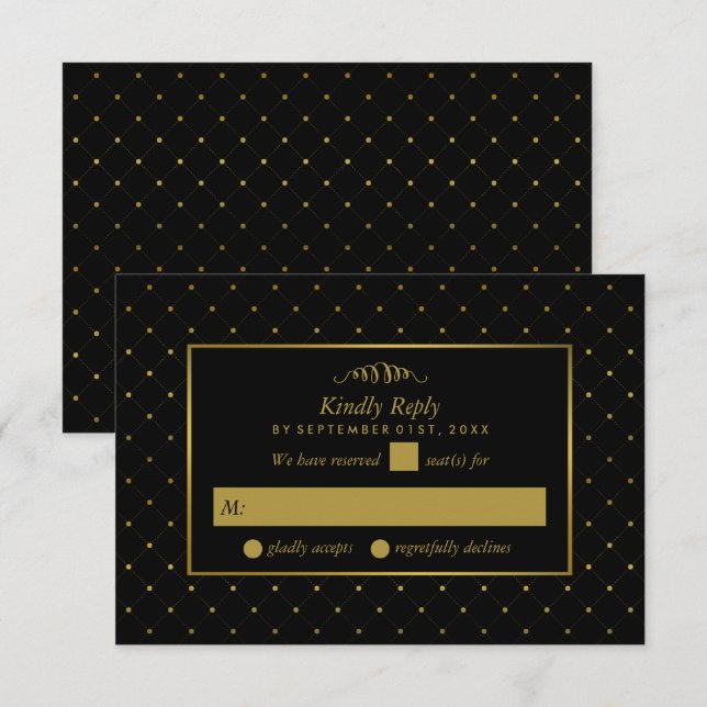 Moderne Schwarz-Gold-Foil-Effekt Hochzeit RSVP Karte (Vorne/Hinten)