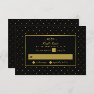 Moderne Schwarz-Gold-Foil-Effekt Hochzeit RSVP Karte