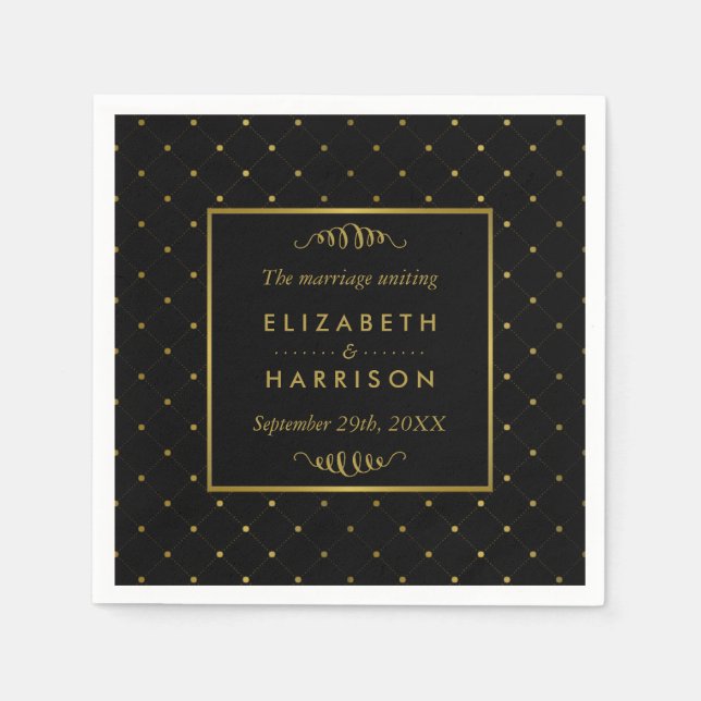 Moderne Schwarz-Gold-Foil-Effekt Hochzeit Serviette (Vorderseite)