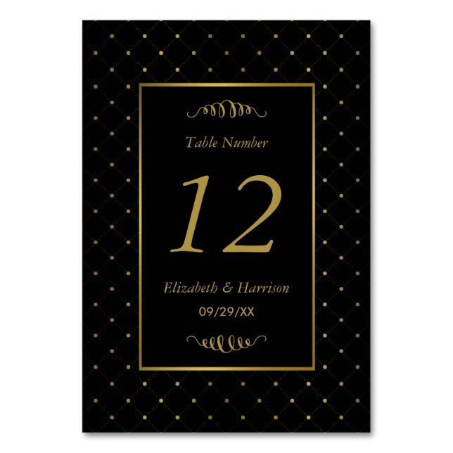 Moderne Schwarz-Gold-Foil-Effekt Hochzeit Tischnummer (Vorderseite)