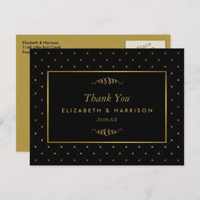 Moderne Schwarz & Gold Foil Effekt Hochzeit Vielen Postkarte (Vorne/Hinten)