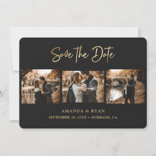 Moderne Schwarz-Gold-Foil-Hochzeit 3 Foto Save The Date