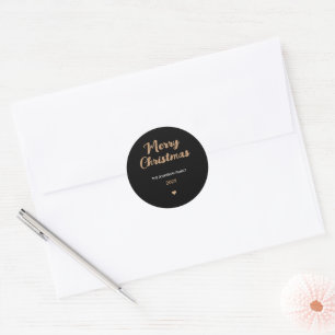 Moderne Schwarz & Gold Frohe Weihnachten Runder Aufkleber