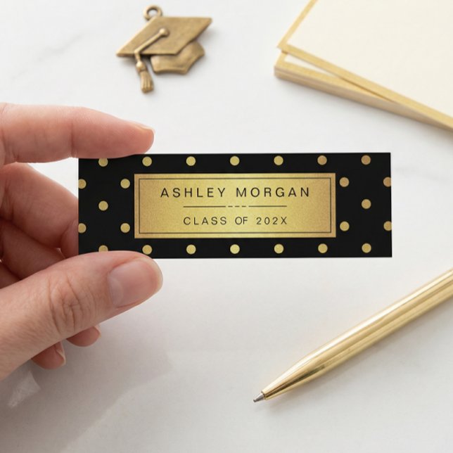Moderne Schwarz/Gold Glitzer Abschluss Name Card Telefonnummerkarte (Von Creator hochgeladen)