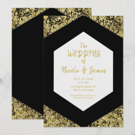Moderne Schwarz-Gold-Glitzer-Flakes Hochzeit Einladung