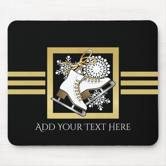 Moderne Schwarz/Gold Glitzer Ice Skaten Mousepad (Vorne)
