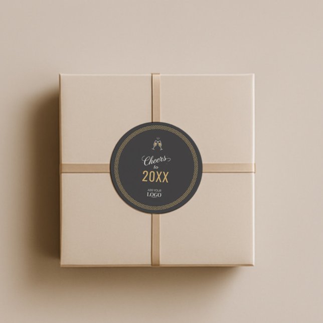 Moderne Schwarz & Gold glücklich Neujahr griechisc Runder Aufkleber (Von Creator hochgeladen)