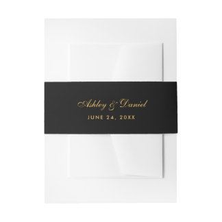 Moderne Schwarz-Gold-Hochzeit Einladungsbanderole