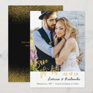 Moderne Schwarz-Gold-Hochzeit spart das Date-Foto Save The Date