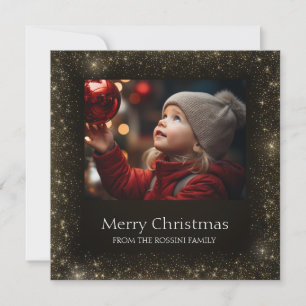 Moderne Schwarz-Gold-Imitate Glitzer-Fotokarte Feiertagskarte