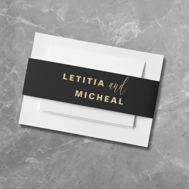 Moderne Schwarz-Gold-Kalligrafie-Hochzeit Einladungsbanderole (Von Creator hochgeladen)