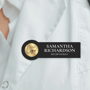 Moderne Schwarz & Gold Logos Shop Salon Mitarbeite Namensschild