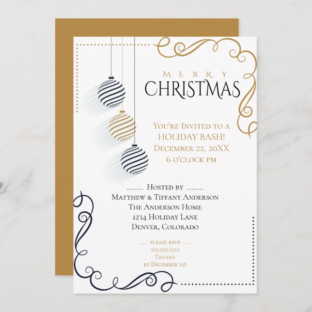 Moderne Schwarz-Gold-Minimal-Bauten Einladung (Vorne/Hinten)