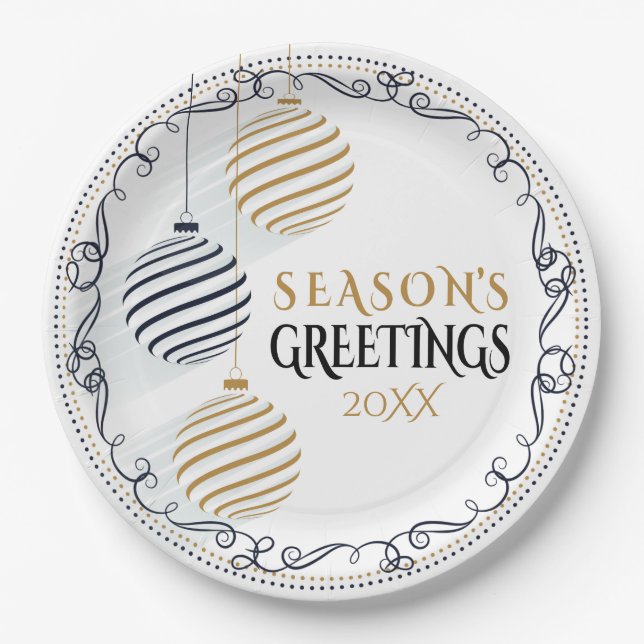 Moderne Schwarz-Gold-Minimal-Bauten Pappteller (Vorderseite)