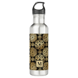 Moderne Schwarz-Gold-Monogramm Edelstahlflasche