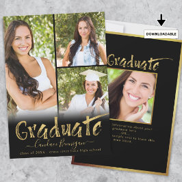 Moderne Schwarz-Gold-Pinsel Graduate Foto Collage Ankündigung