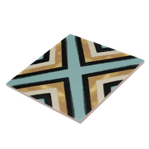 Moderne Schwarz-Gold-Pinselstriche Mint Geometric Fliese