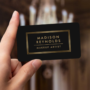 Moderne Schwarz-Gold-Rahmen-Makeup-Künstlerin Visitenkarte