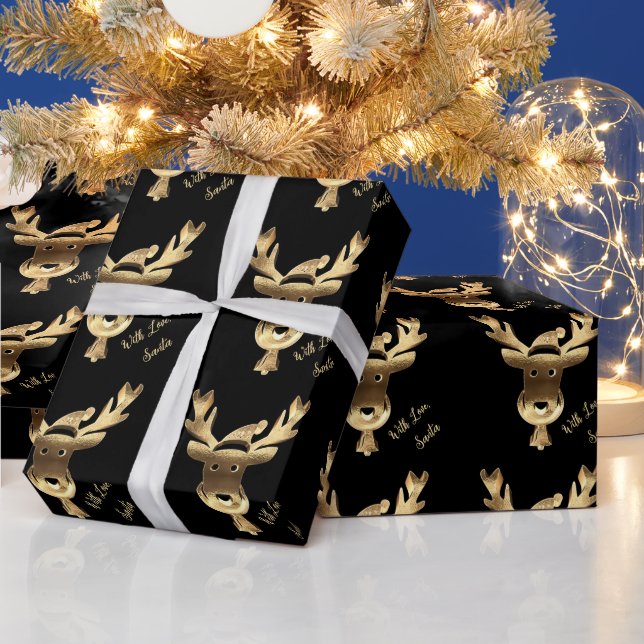 Moderne Schwarz-Gold-Rentiere Niedliche Weihnachte Geschenkpapier (Feiertage)