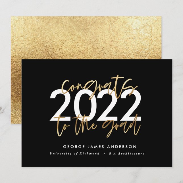 Moderne Schwarz-Gold-Schrift-Stilvoller Abschluss (Vorne/Hinten)