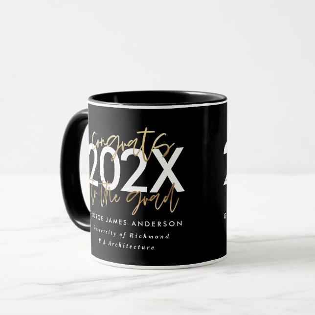 Moderne Schwarz-Gold-Schrift-Stilvoller Abschluss Tasse (Vorderseite Links)