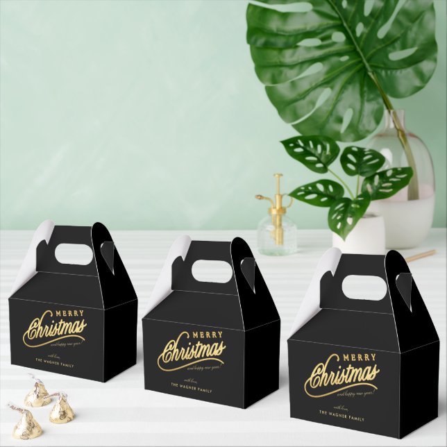 Moderne Schwarz & Gold Script Frohe Weihnachten Geschenkschachtel (Zahlreiche)