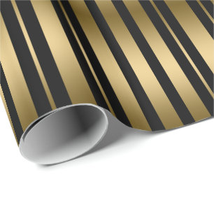 Moderne Schwarz-Gold Streifen Muster Geschenkpapier